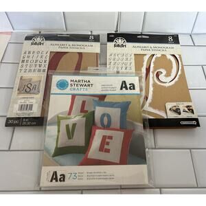 2 Reusable 8” Alphabet & Monogram Paper Stencils FolkArt , 1 Martha Stewart ABC